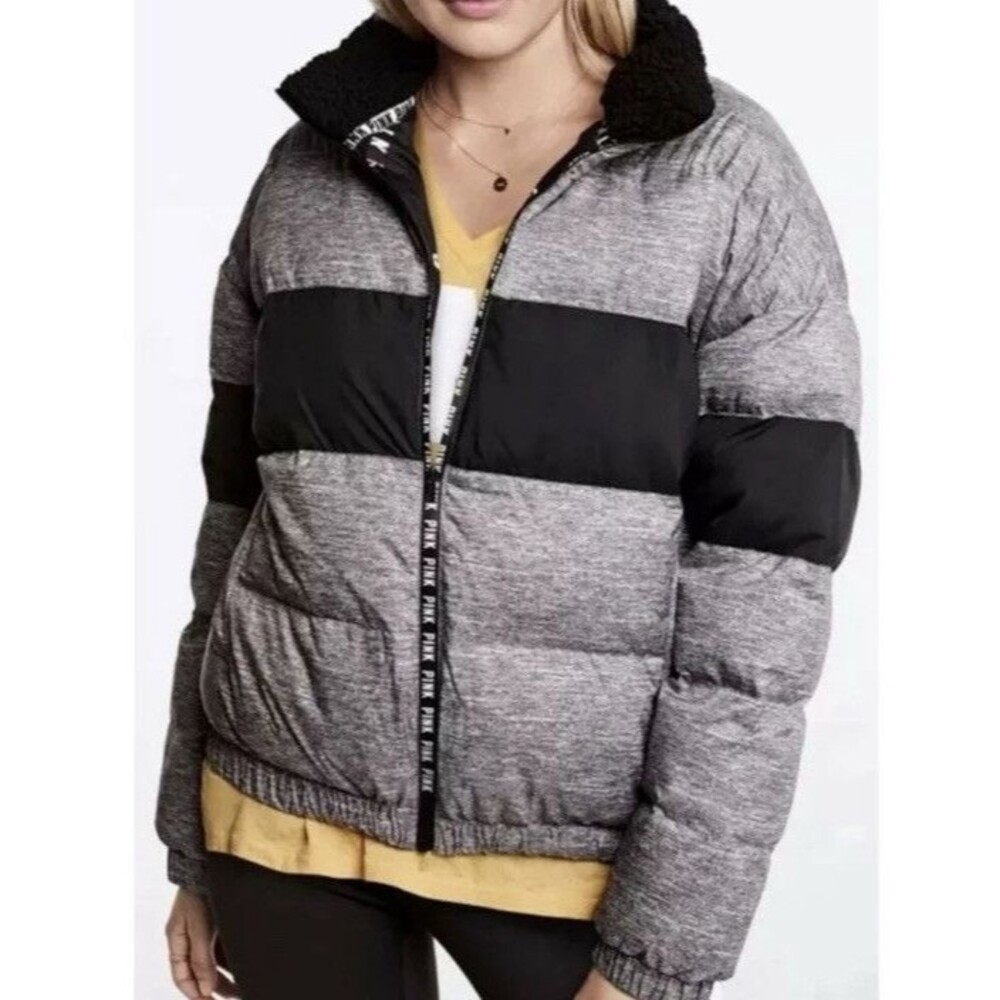 VICTORIA'S SECRET PINK LIMITED EDITION BOMBER PUFFER JACKET SHERPA COLLAR Sz XS